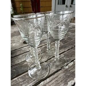 Set of 4 Vintage Rock Sharpe Crystal Wine Glasses #3005-7 Cut Stem 6 7/8"